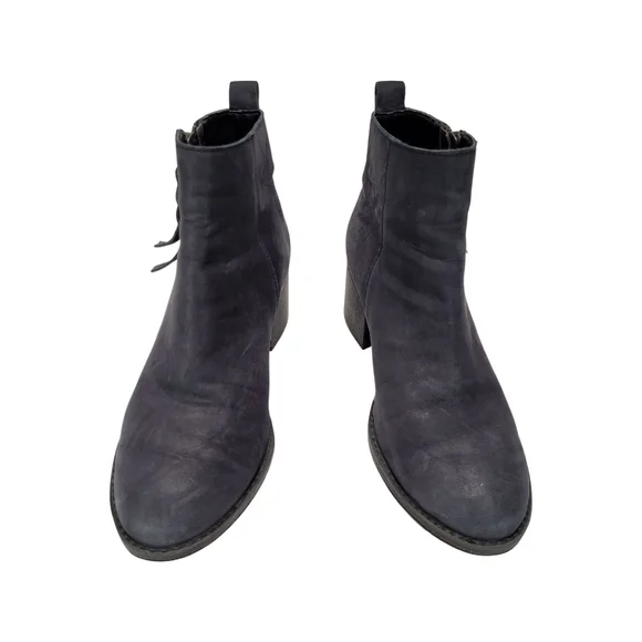 BP Navy Blue Leather Block Heeled Side Zipper Ankle Booties Size 7 - Picture 4 of 13